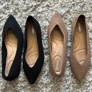 TWO PAIRS! Old Navy pointed flats in black and rose gold, size 8